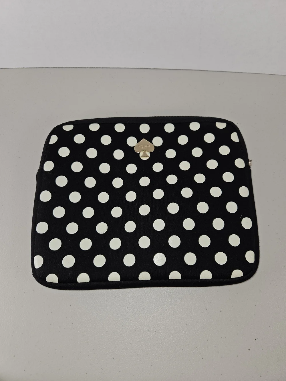 kate spade Black and White Polka Dot Ipad Mini Sleeve with Gold Spade Logo
